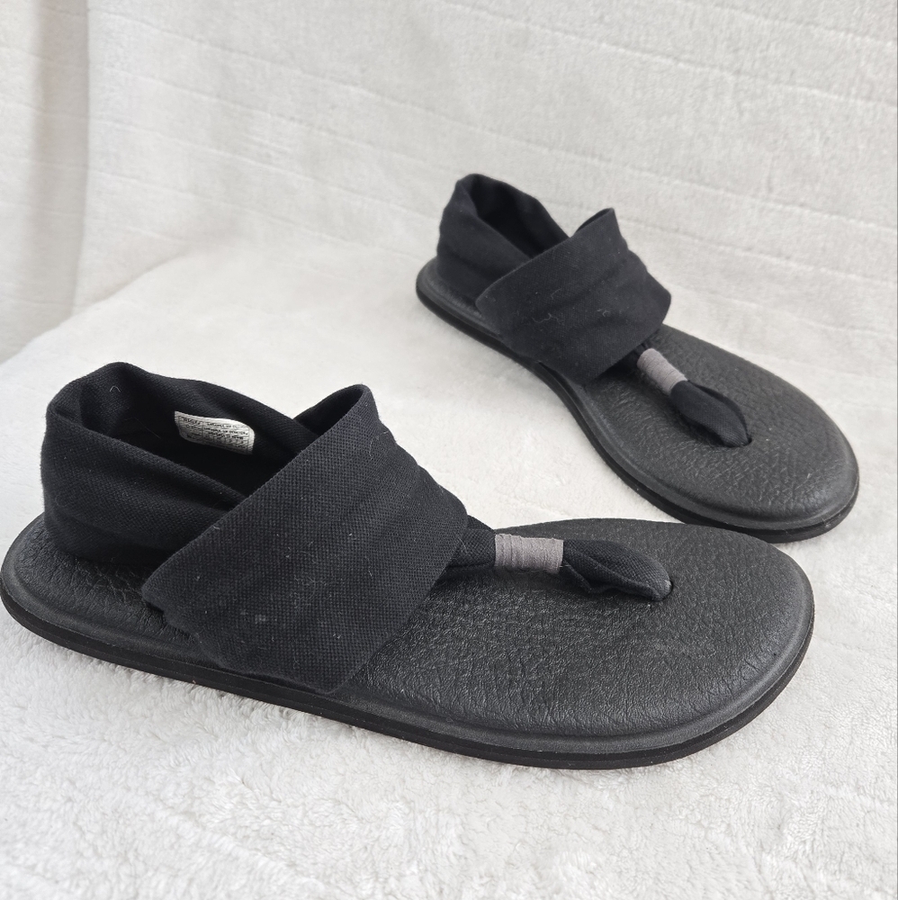 Sanuk Women’s Yoga Strap Thong Sling Sandals Black Minimalist Slip-on Size 9